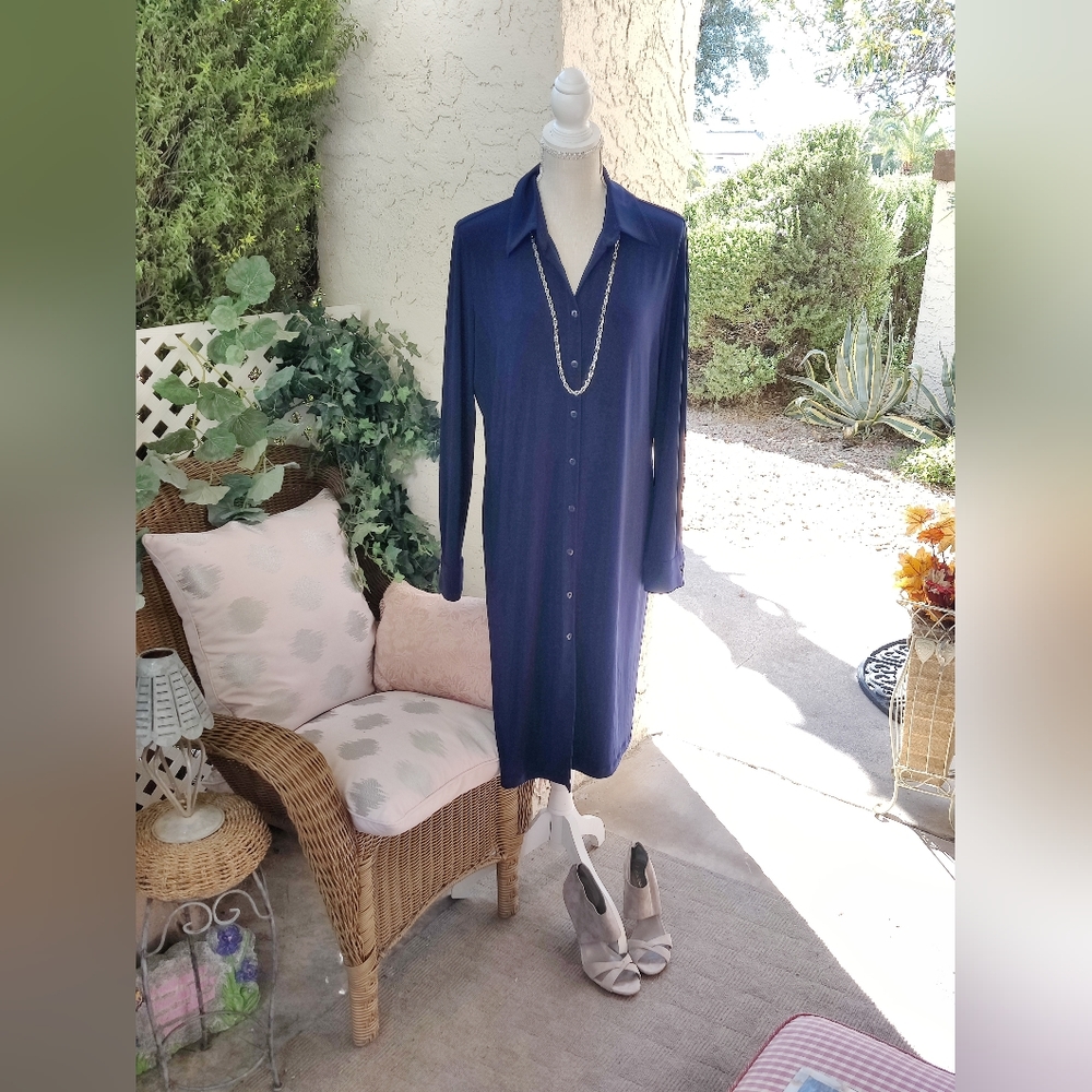 Norma Kamali Navy Blue Shirt Dress, XL